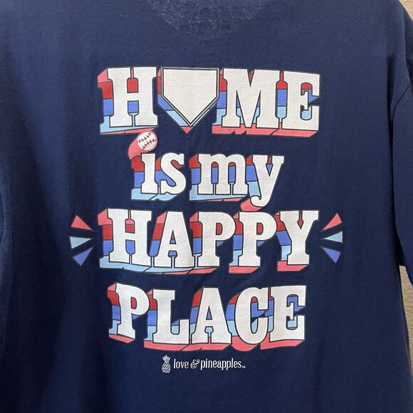Love & Pineapples Home is my Happy Place Navy Blue Graphic Tee Womens Size L - Picture 4 of 6